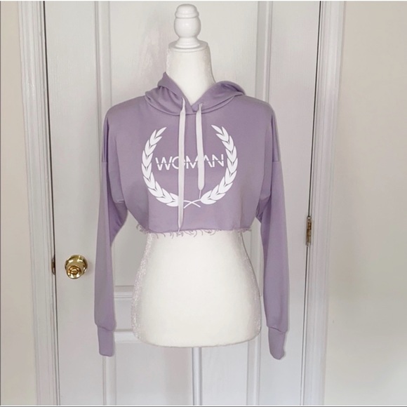 Boohoo Boutique Purple “Woman” Crop Hoodie - Picture 4 of 4